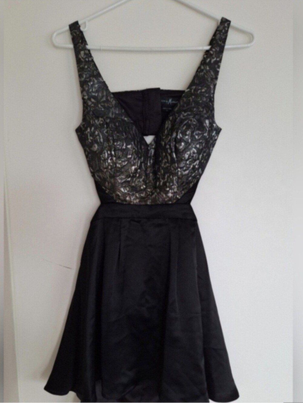 Guess by Marciano Black/Silver Embroidered Metallic Cut-out Mini Dress